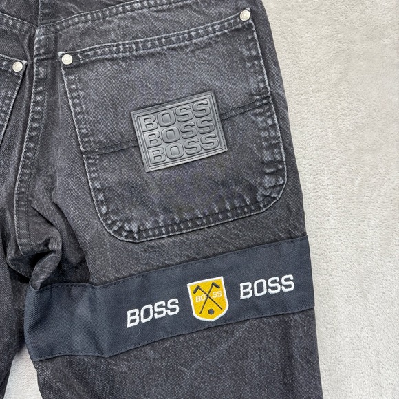Vintage Boss Denim Shorts Mens 28 Black Y2K Hip Hop Baggy 13" Streetwear USA - Picture 8 of 15